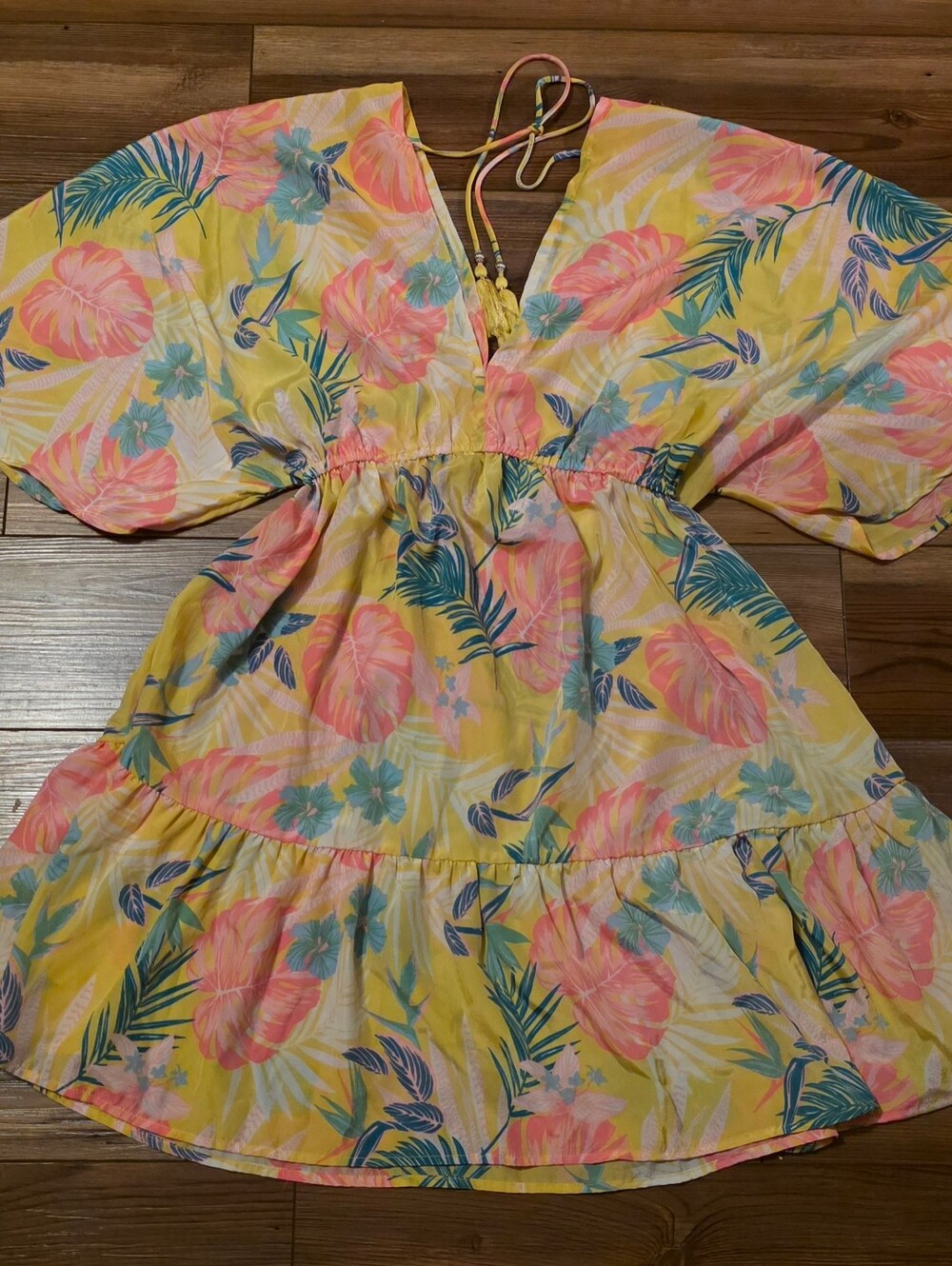 Zury Silk Blend Boho Tropical Mini Dress Kaftan - One Size / Free Size